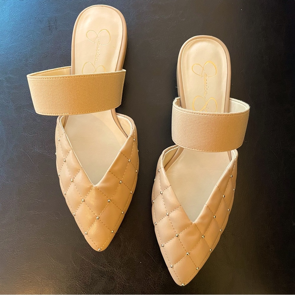 Jessica Simpson | Slip-on Sandals | 7.5 | Tan and Gold